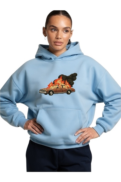 ArtYus سويت شيرت بقلنسوة كبير الحجم من القطن مطبوع عليه ألوان خاصة للسيارة لل...