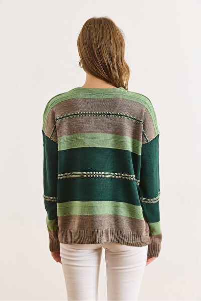 Olalook Women's Mink V-Neck Color Block Knitwear Sweater Kzk-19001024