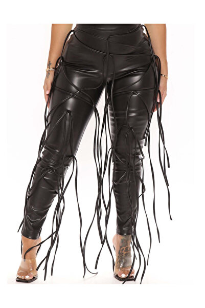 WildFashion Pantaloni sexy cu talie inalta din vinil elastic accesorizati cu ...