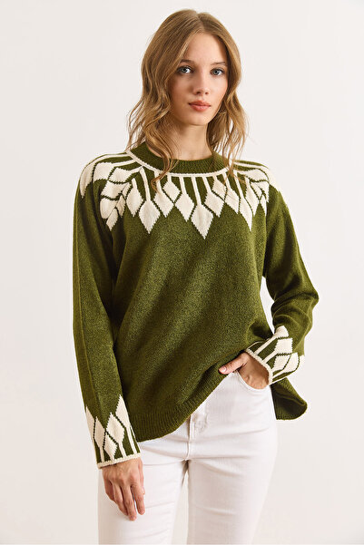 Olalook Women's Oil Green Collar Cuff Detailed Knitwear Sweater Kzk-19001023