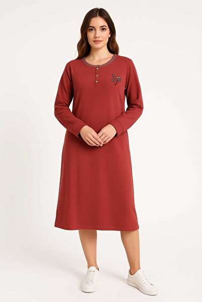 MAY MARA Plus Size Nightgown with Reported and Winterized Charming Detailing, with Embroidered Chest and Lace Details