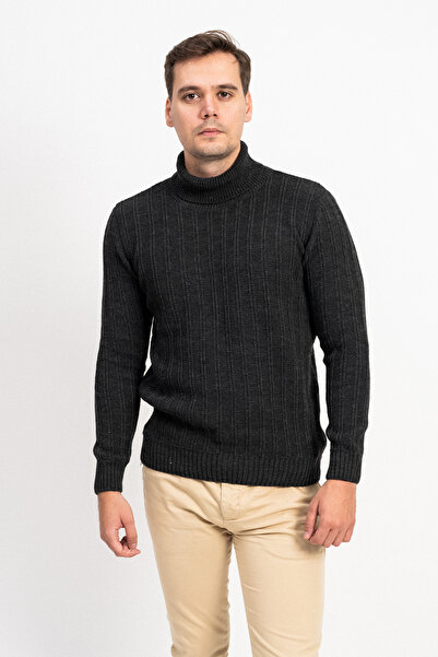 F&K Turtleneck Men's Knitwear Sweater with Vertical Stripe Detail