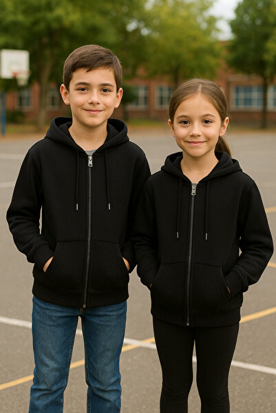 CiciTime Çocuk Modası Zippered Hooded Pocket Detailed School Top Suitable for...