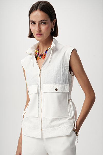 Allyco Джобен, с цип, без ръкави, плетен жилет в цвят екрю