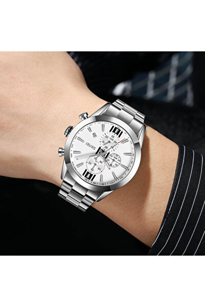 Skmei Ceas de mână pentru bărbați, cuarț, analogic, cu dată, oțel argintiu