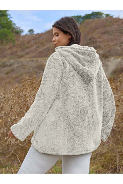 ModaSehle Women's Large Size Long Sleeve Pocket Hooded Zippered Plush Cardigan Jacket