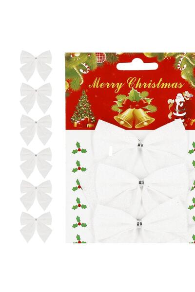 SERSIMO Set of 6 Christmas tree ornaments, bow, 8cm, white