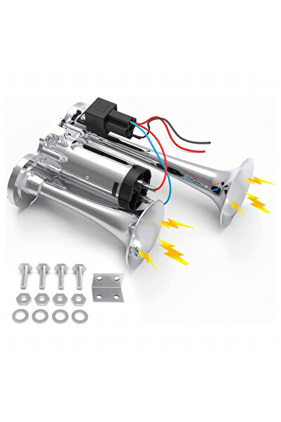 zola Electric horn 2 horns with compressor, 12V, 600 dB, universal, zinc chrome, aluminum, 21.5 × 15 cm