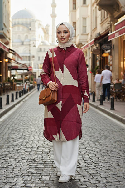 N.S NEVA STYLE Patterned Cherry Hijab Viscose Tunic 11710Vsn