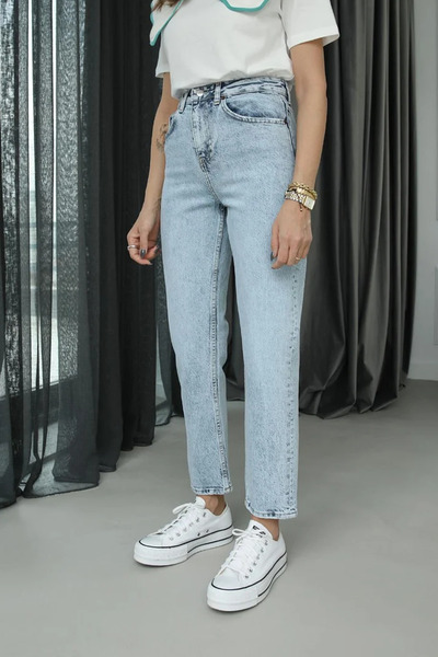 NET OF NOT Briella Buz Mavisi Yüksek Bel Mom Fit Likralı Jean