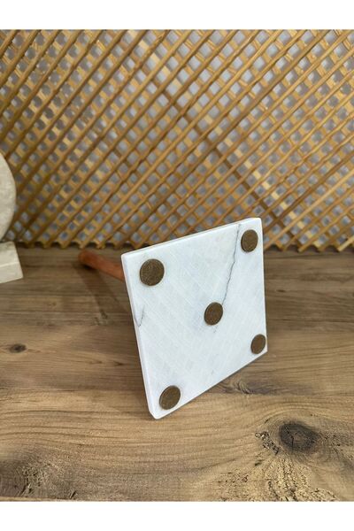 FARALYAHOME Natural Marble Towel Rail with Wooden Handle 14X14 cm White