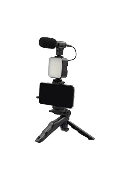 K KATHODE Set pentru vlogging/streaming, trepied, microfon, suport telefon, telecomandă Bluetooth, lumină LED