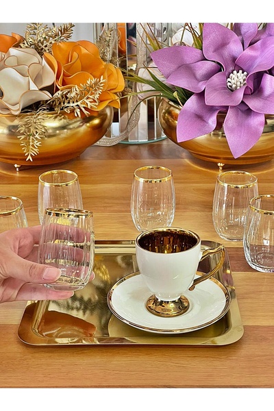 P&ORA PREMIUM KITCHEN PRODUCTS Linka Real Gilded (Shiny) 6-Person Coffee or Water Cup, Soft Drink Cup, Dowry Gift