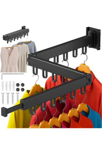 zola 2-in-1 foldable coat hanger rack, 18 hooks, 103-127 x 7.5 cm, aluminum alloy, black