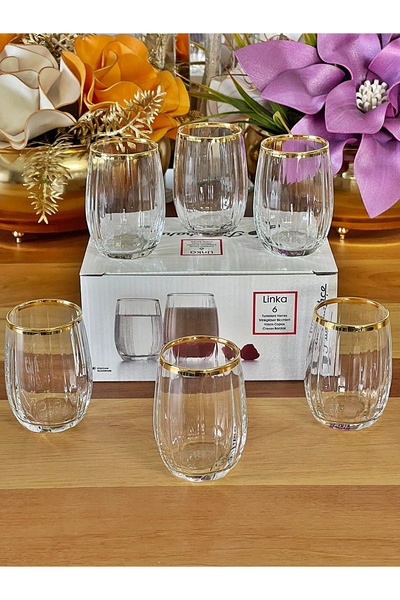 P&ORA PREMIUM KITCHEN PRODUCTS Linka Real Gilded (Shiny) 6-Person Coffee or Water Cup, Soft Drink Cup, Dowry Gift