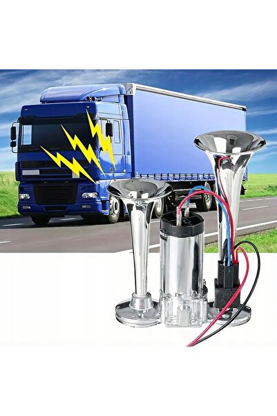 zola Electric horn 2 horns with compressor, 12V, 600 dB, universal, zinc chrome, aluminum, 21.5 × 15 cm