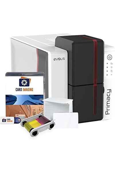Fipka Card Imaging Evolis Primacy 2 Dual Sided ID Printer & Supplies Bundle Badge Machine