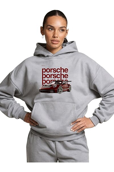 ArtYus سويت شيرت بقلنسوة كبير الحجم من القطن مطبوع عليه لون سيارة بوردو للجنسين