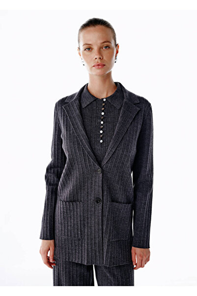 Knitss Extrafine Merino Wool Blend Knitwear Jacket Dark Gray