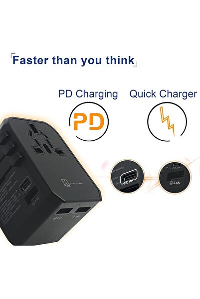 Blue Ocean 45W PD/QC 3.0 Type C Quick Charge Travel Adapter + Smart 3 USB Ports Universal Travel Ada