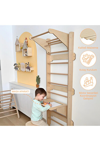 Pooki playroom İsveç Tırmanma Duvarı Masa aparatlı 190x60 cm
