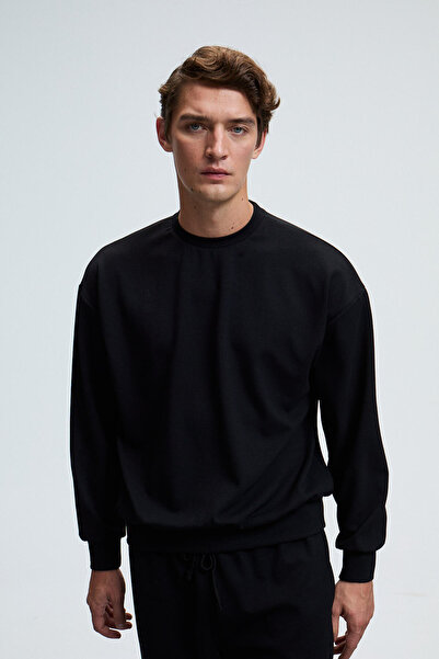 GRIMELANGE Viento Men's Crew Neck Long Sleeve Regular Fit Black Sweatshirt