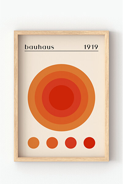MIOVI Ahşap Çerçeveli Bauhaus 1919 Poster – Turuncu Tonlarda Dairesel Minimal...