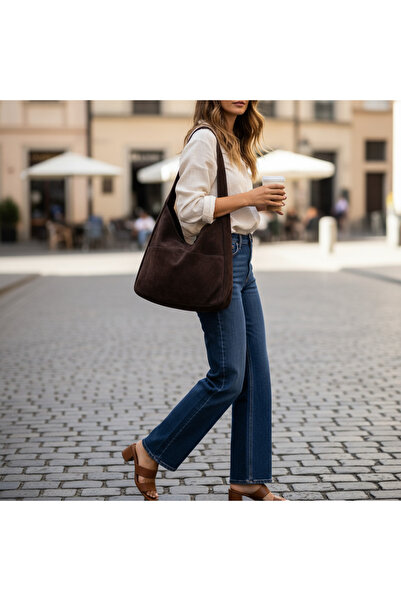 Straada accessories Geantă de umăr pentru femei Hobo Pinterest Casual din piele intoarsa Geanta maro amar