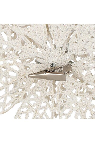 SERSIMO Set de 10 ornamente de Crăciun pentru brad, stea Poinsettia, 14cm, albe cu sclipici