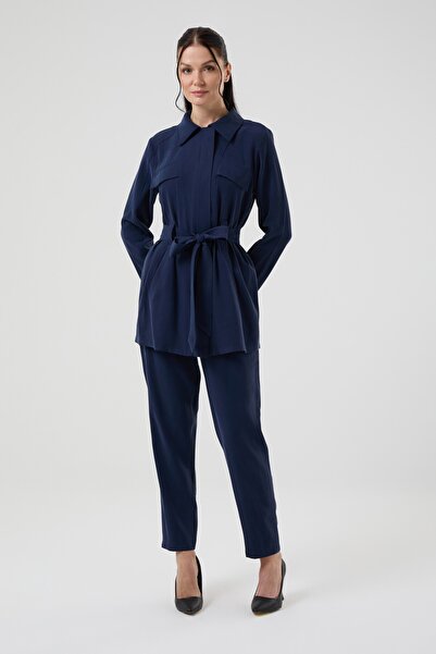 Jupe Women's Pocket Detailed Belted Cotton Kupra Two-Piece Set 8585