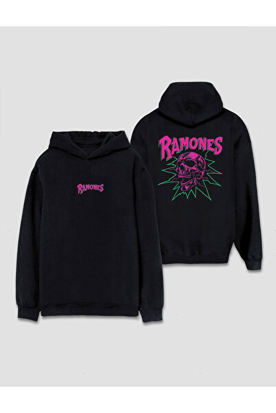 Darkia Ramones Punk Rock Band Back Skull Printed Hooded Sweat Hoodie