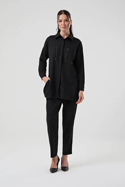 Jupe Women's Pocketed Stone Detailed Two-Piece Set 8583