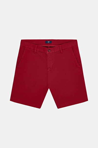 W Collection Red Cotton Elastane Buttoned Bermuda