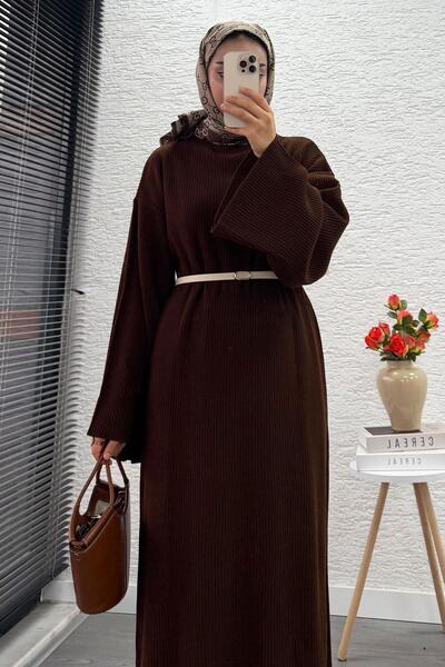 MELEK ARAZ Φόρεμα πλεκτό με μανίκια βολάν – Καφέ