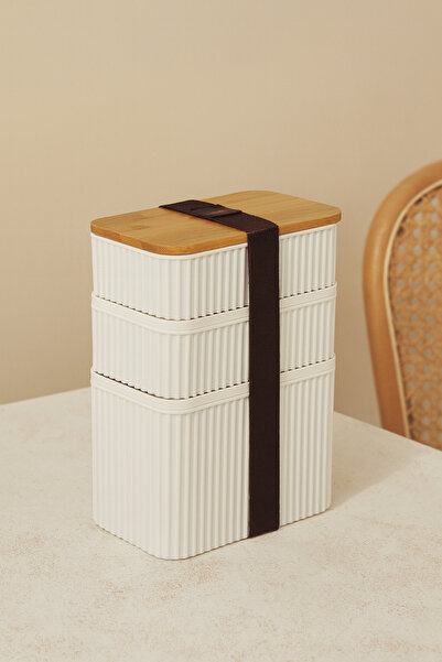 Kitchen Life مجموعة من 3 حاويات تخزين مخططة بأغطية من الخيزران - 500 مل 1000 مل