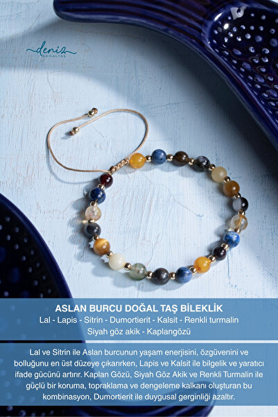 Deniz Doğal Taş سوار مكرامية من الحجر الطبيعي برج الأسد مع شهادة