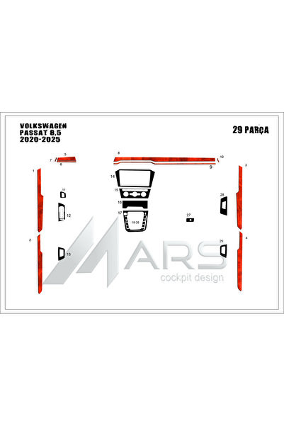 Marscockpitdesign غطاء لوحة التحكم المركزية لفولكس فاجن باسات B8,5 موديل 2020-