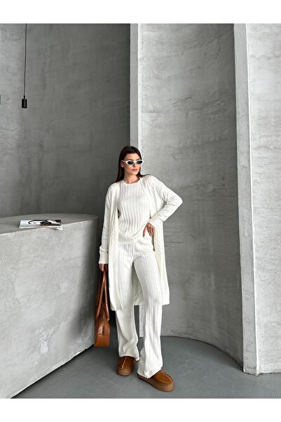 Knitoryx Women's Knitwear 3-Piece Set – Cardigan, Sweater and Pants 4 Colors |