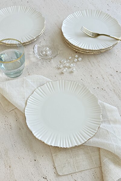 porselenden Aura Gold 6-Person 21 cm Premium Porcelain Cake Plate Set