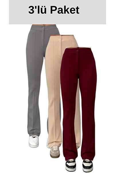 THIFF GYMWEAR Set de 3 pantaloni Palazzo pentru femei din țesătură creponată ...