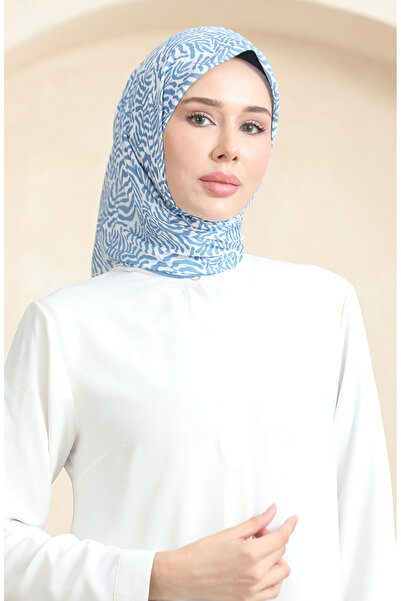 sefamerve Eșarfă moale cu model 70244-09 Alb Albastru