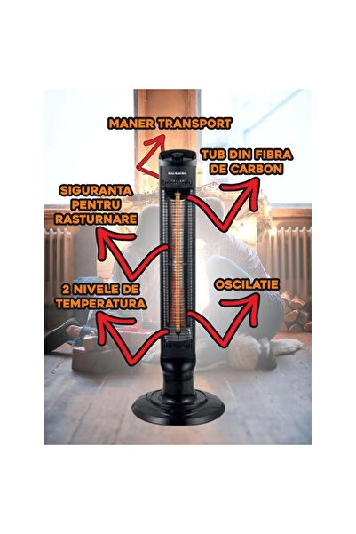 Hausberg Radiator electric tip Turn HB-8561NG, 1000W, 2 nivele, tub carbon, oscilatie, maner transport, Negru