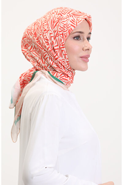 sefamerve Μαλακό κασκόλ με σχέδιο 70259-09 Κρεμ Πορτοκαλί