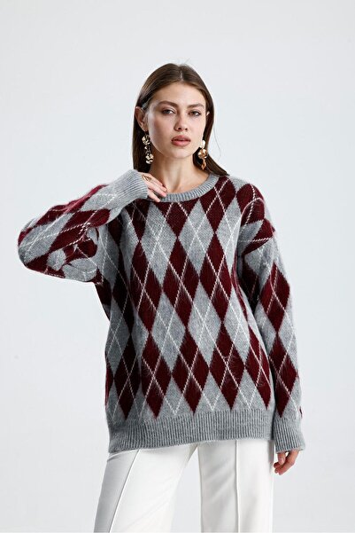 Rawanda Diamond Patterned Raised Women's Knitwear Sweater