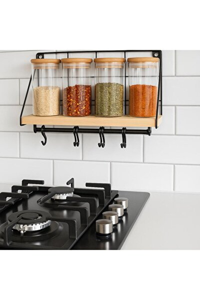 Noah Exclusive 5 Piece Wall Mounted Borosilicate Glass Spice Jar Set - with Bamboo Lid - with Silicone Seal