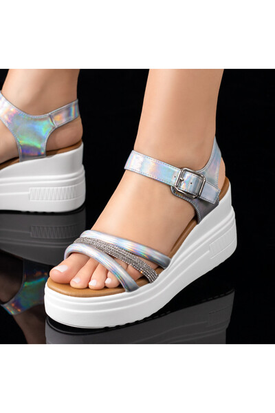 BMoD Sandale cu platformă argintii pentru femei MOD08545