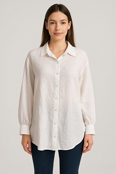 HEDEF DAİSY Women's Clothing White Color Oversized Classic Collar Loose Shirt