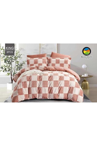 PROMISE طقم لحاف مخملي أنيق مزدوج الجوانب باللون الأزرق والأخضر - 6 قطع