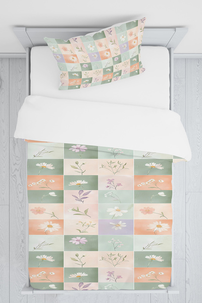 BelezaHome Green Purple Flowers Themed Single Baby Kids Duvet Cover Set