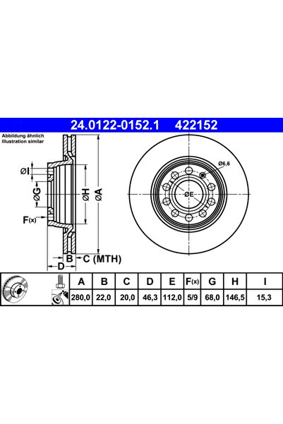 Ate Disc Frana Audi A4 B5/A4 B6/A8 D2 Vw Passat B5